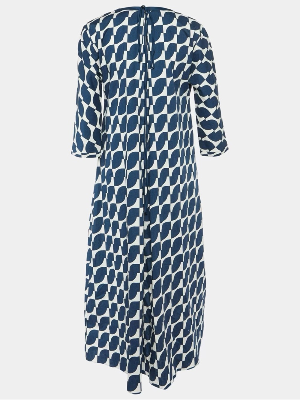 S'Max Mara Navy Geometric Print Cotton Pleated Dress Size 10 - Picture 2 of 6